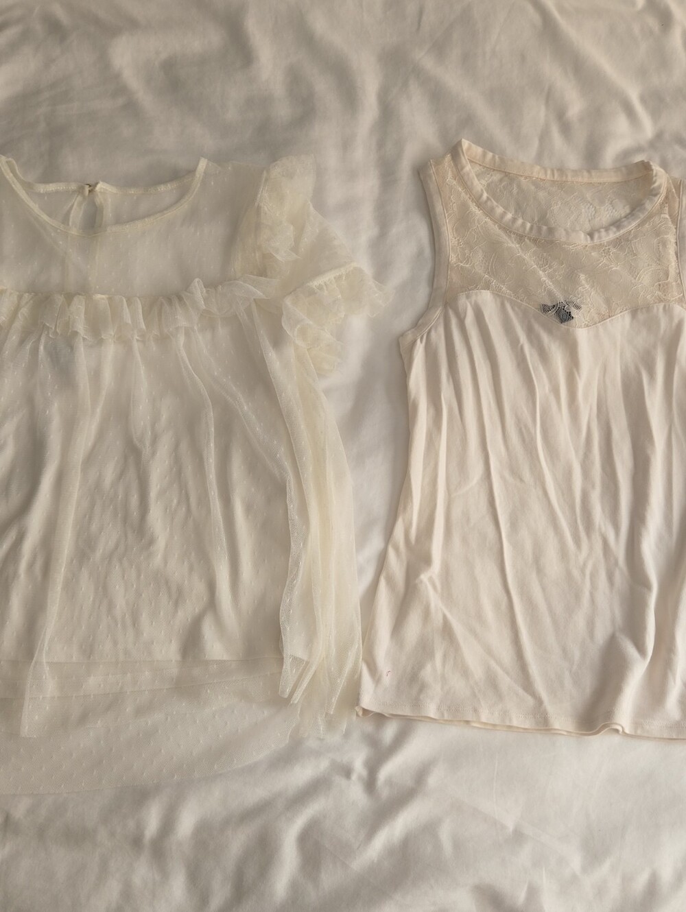 Lot Of 2 Women Girls Cute Cream Lace & Mesh Top